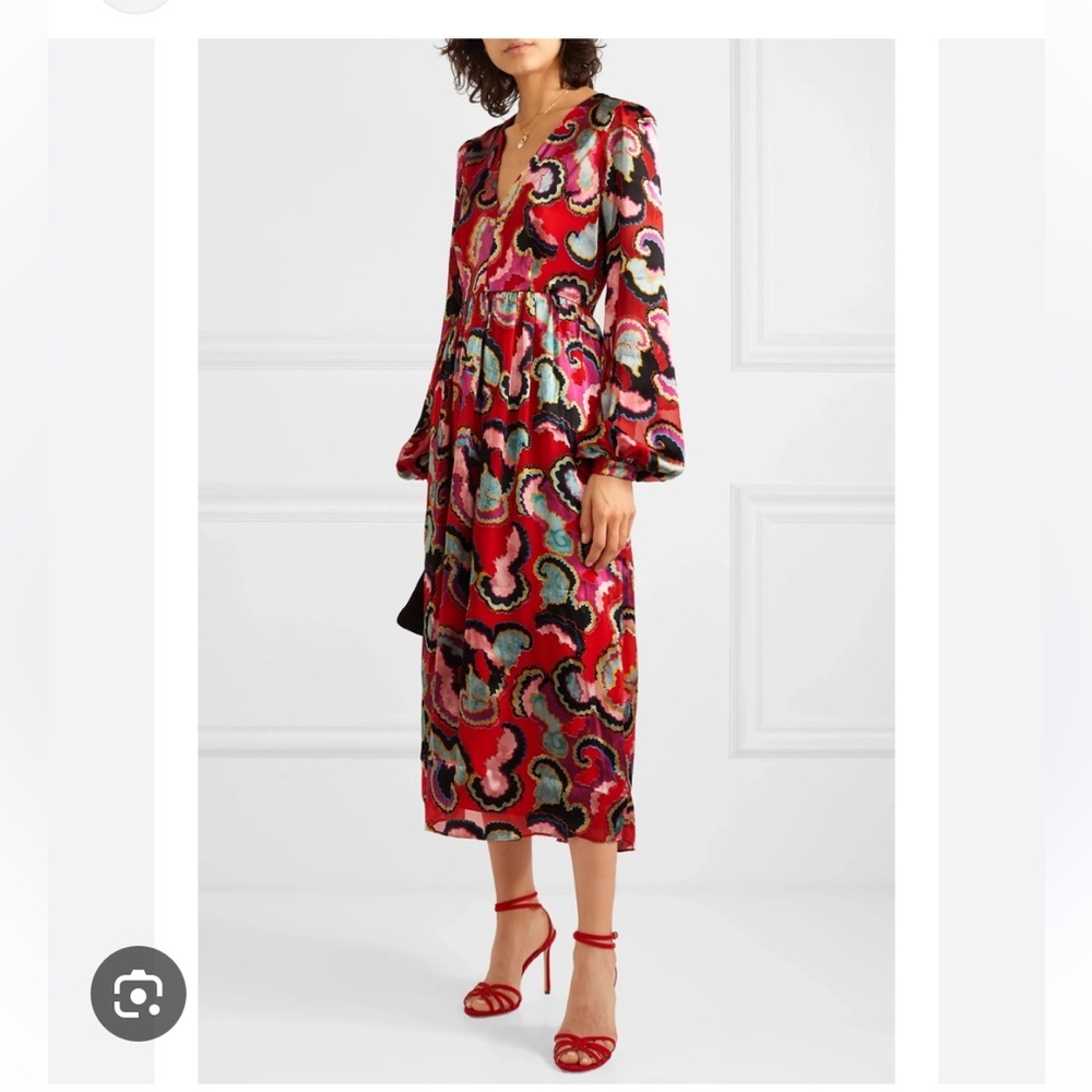 Saloni Annabel abstract design v neck Midi Dress Womens Size 4